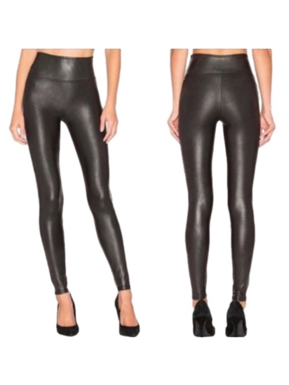 Spanx High Waist Faux Leather Black shiny leggings Size L